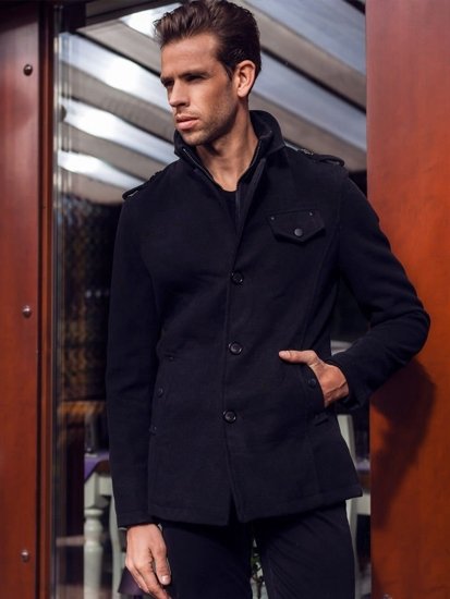 Cappotto monopetto con collo alto da uomo nero Bolf 8853