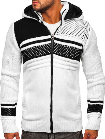 Cardigan spesso con cappuccio giacca da uomo bianco Bolf 2051