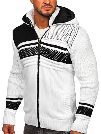 Cardigan spesso con cappuccio giacca da uomo bianco Bolf 2051