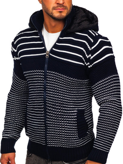 Cardigan spesso con cappuccio giacca da uomo blu Bolf 2031