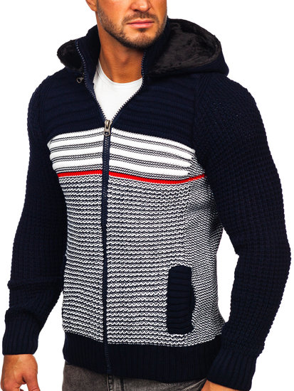 Cardigan spesso con cappuccio giacca da uomo blu Bolf 2048