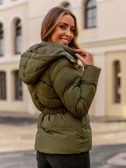 Donna Giacca invernale trapuntata con cappuccio Khaki Bolf 23060A