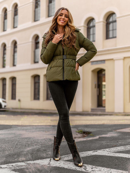 Donna Giacca invernale trapuntata con cappuccio Khaki Bolf 23060A