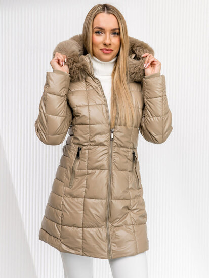 Donna Giacca invernale trapuntata lunga con cappuccio Beige Bolf 16M9120