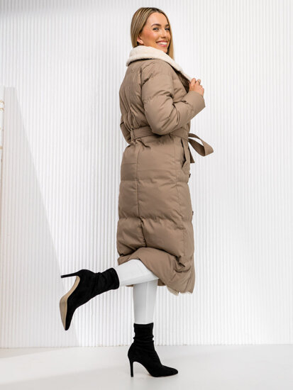 Donna Giacca invernale trapuntata lunga con cappuccio Beige Bolf 16M9168