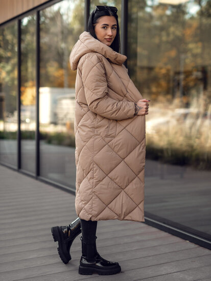 Donna Giacca invernale trapuntata lunga con cappuccio Camel Bolf 5M3173A