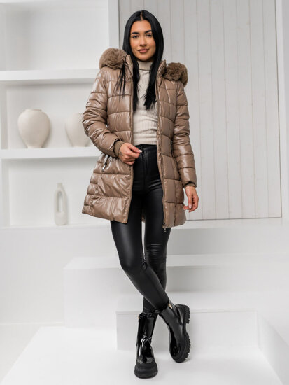 Donna Giacca invernale trapuntata lunga con cappuccio Marrone Bolf 16M9120