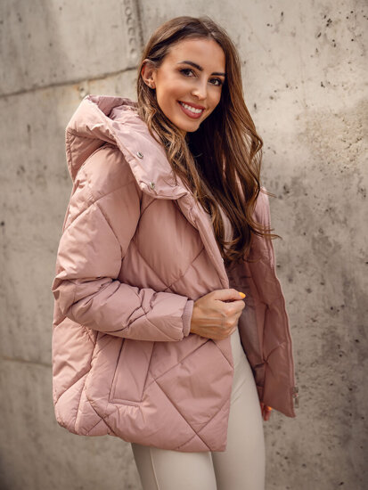 Donna Giacca invernale trapuntata lunga con cappuccio Rosa Bolf 5M3175A