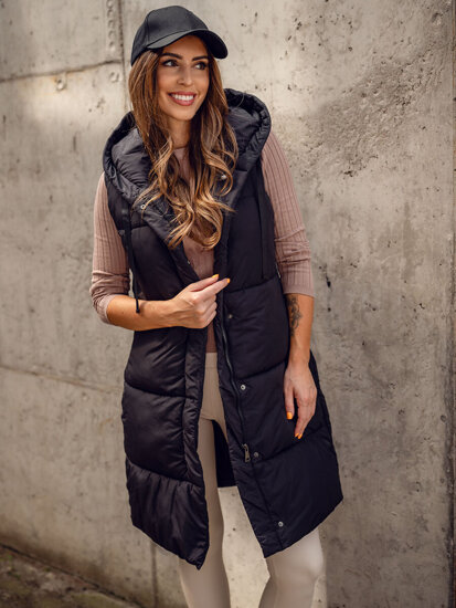 Donna Gilet trapuntato lungo con cappuccio Nero Bolf 16M9093A