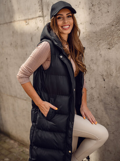 Donna Gilet trapuntato lungo con cappuccio Nero Bolf 5M728A