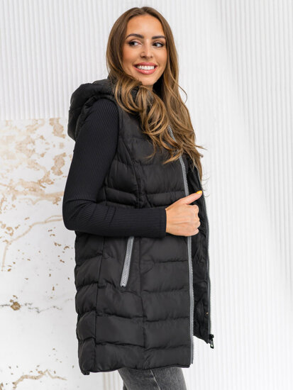 Donna Gilet trapuntato lungo con cappuccio Nero Bolf 7040A1