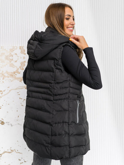 Donna Gilet trapuntato lungo con cappuccio Nero Bolf 7040A1