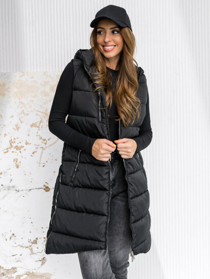 Donna Gilet trapuntato lungo con cappuccio Nero Bolf 81261A1