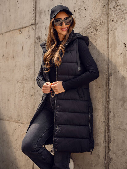 Donna Gilet trapuntato lungo con cappuccio Nero Bolf MY6315