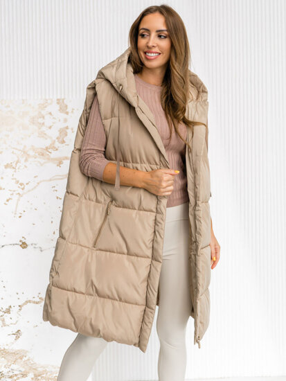 Donna Gilet trapuntato lungo con cappuccio oversize Beige Bolf 81266A1