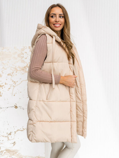 Donna Gilet trapuntato lungo con cappuccio oversize Beige chiaro Bolf 81266A1