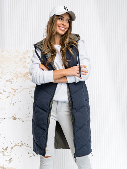 Donna Gilet trapuntato reversibile lungo con cappuccio Blu scuro Bolf B8022A1