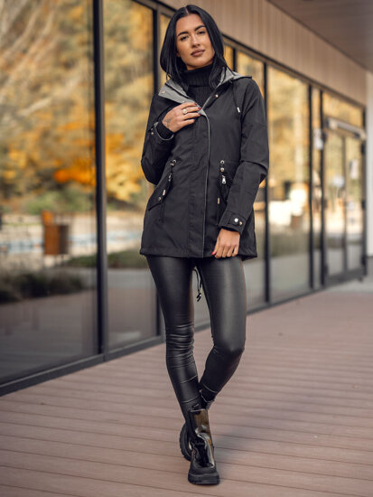 Donna Parka leggera reversibile con cappuccio Nero-Grigio Bolf 16M9081