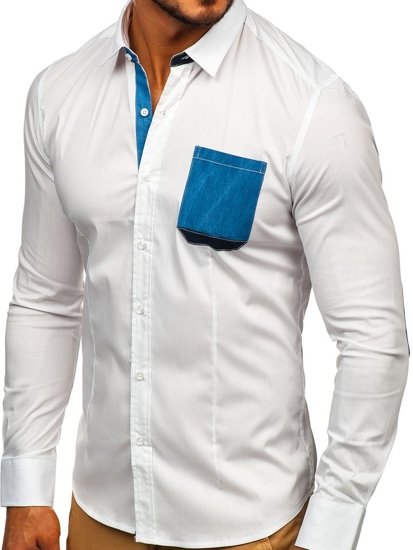 Elegante camicia a manica lunga da uomo bianca Bolf 7192