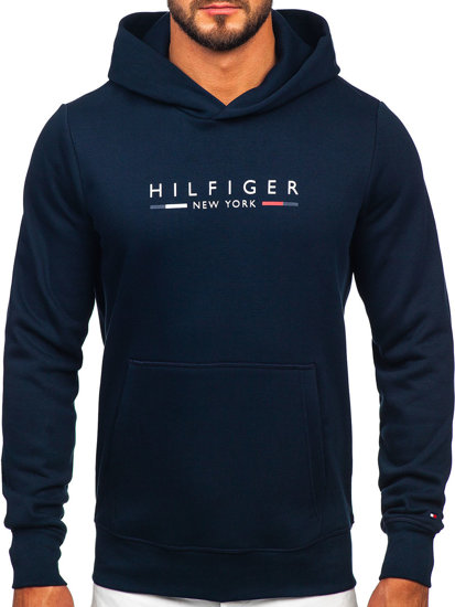 Felpa a tasca a canguro stampata con cappuccio da uomo Tommy Hilfiger blu MW0MW29301