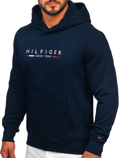 Felpa a tasca a canguro stampata con cappuccio da uomo Tommy Hilfiger blu MW0MW29301