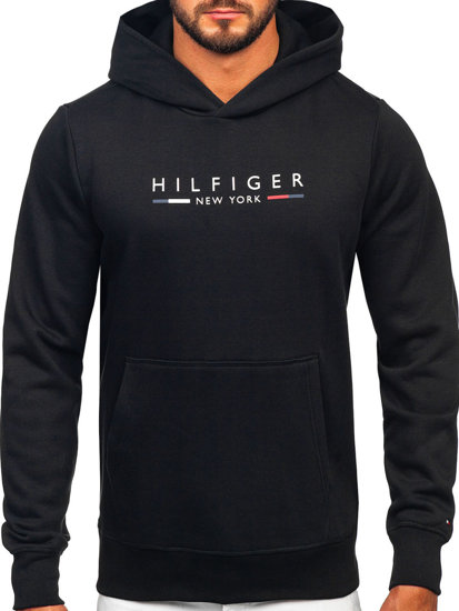 Felpa a tasca a canguro stampata con cappuccio da uomo Tommy Hilfiger nera MW0MW29301