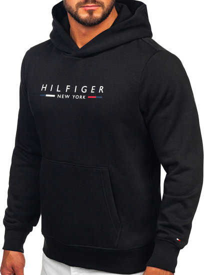 Felpa a tasca a canguro stampata con cappuccio da uomo Tommy Hilfiger nera MW0MW29301