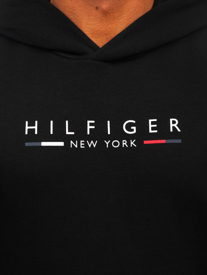 Felpa a tasca a canguro stampata con cappuccio da uomo Tommy Hilfiger nera MW0MW29301