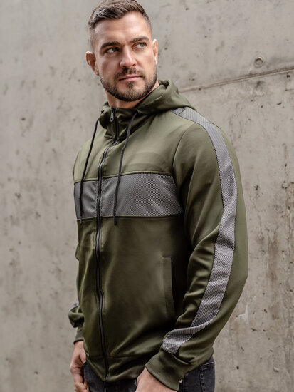 Felpa a zip con cappuccio da uomo khaki Bolf 27B8121