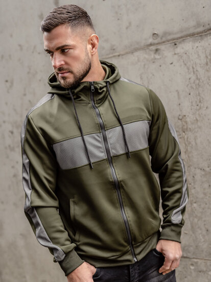 Felpa a zip con cappuccio da uomo khaki Bolf 27B8121