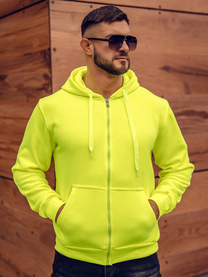 Felpa con cappuccio a zip spessa da uomo giallo-fluorescente Bolf 2008A