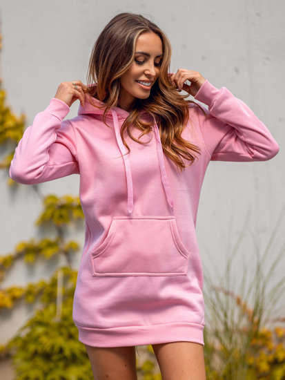 Felpa lunga con cappuccio da donna rosa chiara Bolf YS10003