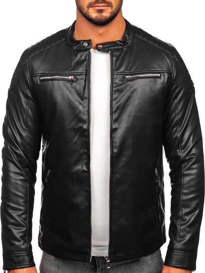 Giacca biker in pelle da uomo nera Bolf 11Z8001