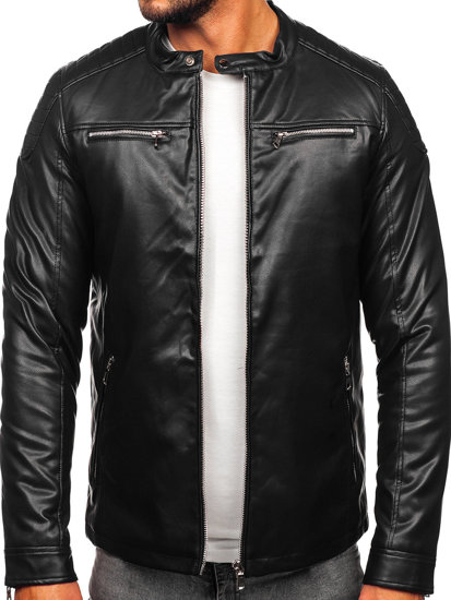 Giacca biker in pelle da uomo nera Bolf 11Z8001