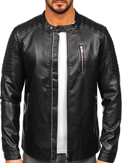 Giacca biker in pelle da uomo nera Bolf 11Z8017