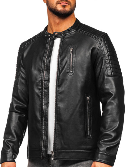 Giacca biker in pelle da uomo nera Bolf 11Z8017