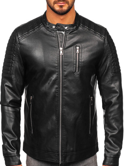 Giacca biker in pelle da uomo nera Bolf 11Z8017