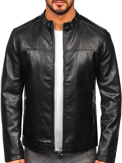 Giacca biker in pelle da uomo nera Bolf 11Z8019