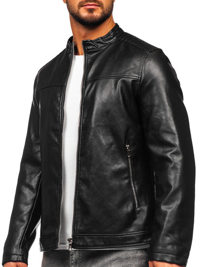 Giacca biker in pelle da uomo nera Bolf 11Z8019