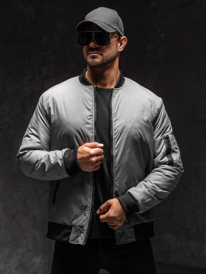 Giacca bomber di mezza stagione da uomo grigio Bolf AK95A1