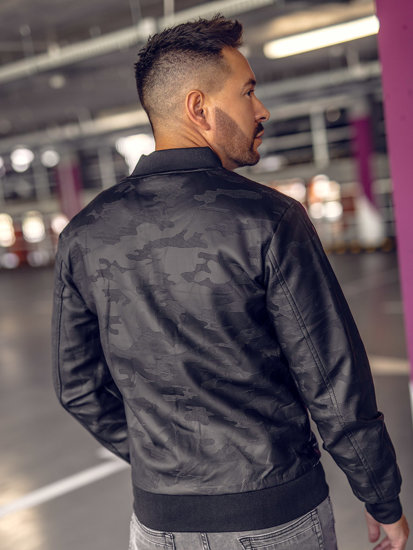 Giacca bomber in pelle da uomo nera Bolf 3A63B