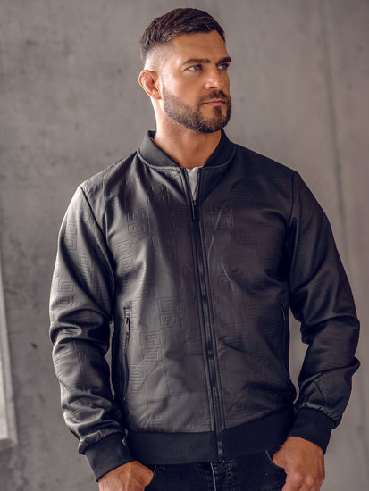 Giacca bomber in pelle da uomo nera Bolf 3A65B