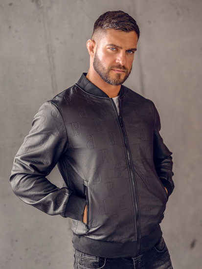 Giacca bomber in pelle da uomo nera Bolf 3A66B