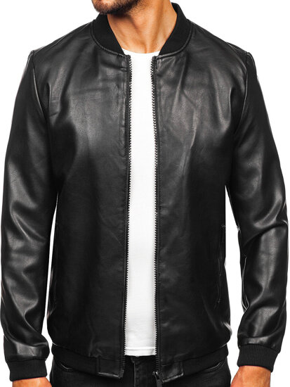 Giacca bomber in pelle da uomo nero Bolf 11Z8105