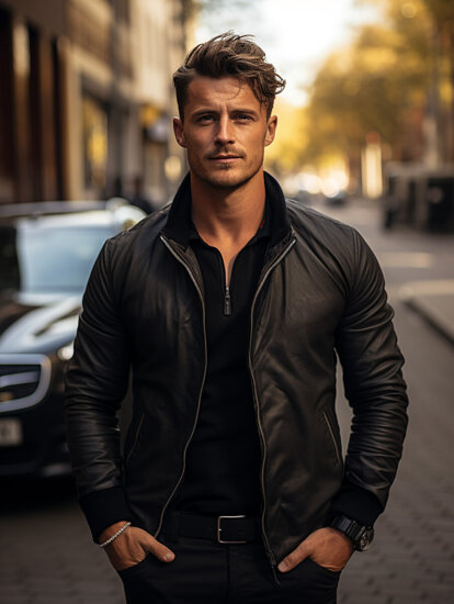 Giacca bomber in pelle da uomo nero Bolf 11Z8106A2