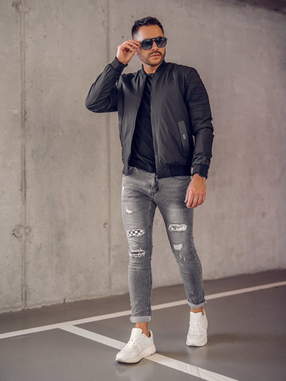 Giacca bomber mezza stagione da uomo nera Bolf 84M3007A