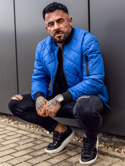 Giacca con trapuntate mezza stagione tipo bomber da uomo azzurra Bolf MY-01