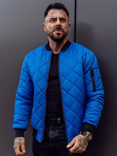 Giacca con trapuntate mezza stagione tipo bomber da uomo azzurra Bolf MY-01