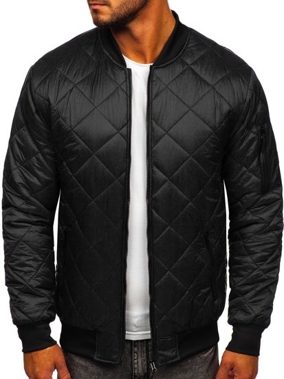 Giacca con trapuntate mezza stagione tipo bomber da uomo nera Bolf MY-01