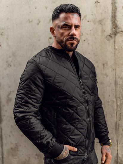 Giacca con trapuntate mezza stagione tipo bomber da uomo nera Bolf MY-01